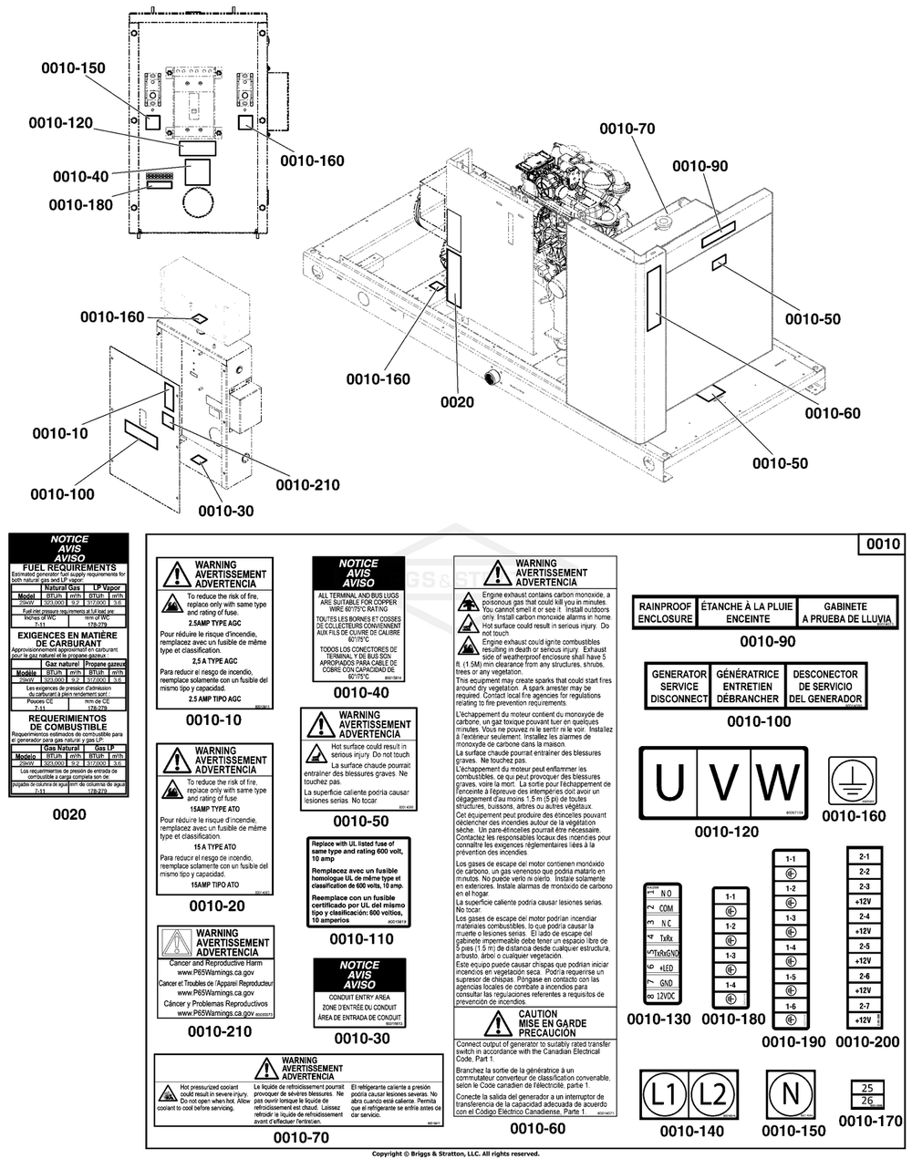 Decals Group - Circuit Protection Diagram and Parts List for 076137-03  Briggs and Stratton Generator